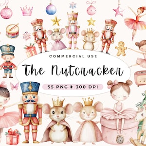 Clipart notenkraker ballet, aquarel muizenkoning, ballerina, ballet kerstmis, junk Journal, roze soldaat, kerstmis, sprookje, kinderkamerkunst, png