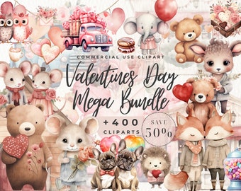 Aquarel Valentijnsdag clipart, megabundel liefde clipart, pastelroze, beer, kabouters, snoep, bruiloft png, boho valentijn, commercieel gebruik