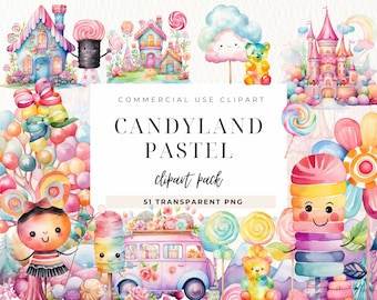 Candyland Clipart, Watercolor Ice Cream, Lollipop Clipart, Commercial Use, Candy Party, Holiday Sugarland, Sweets Clipart, Dessert Fairy PNG