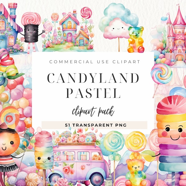 Clipart Candyland, crème glacée aquarelle, clipart sucette, usage commercial, bonbons party, vacances Sugarland, clipart bonbons, fée dessert PNG