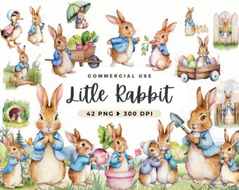 Peter Rabbit Clipart, Baby Shower Design, Diy Card Making, Watercolor Rabbit PNG, Cute Bunny, Beatrix Potter Style, Spring, Junk Journal