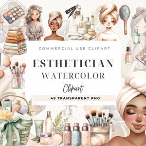 Esthéticienne Clipart, Technicien du visage, Soins de la peau, Maquilleuse, Aquarelle Art numérique, Planificateur numérique, Journée spa, Pour un usage commercial