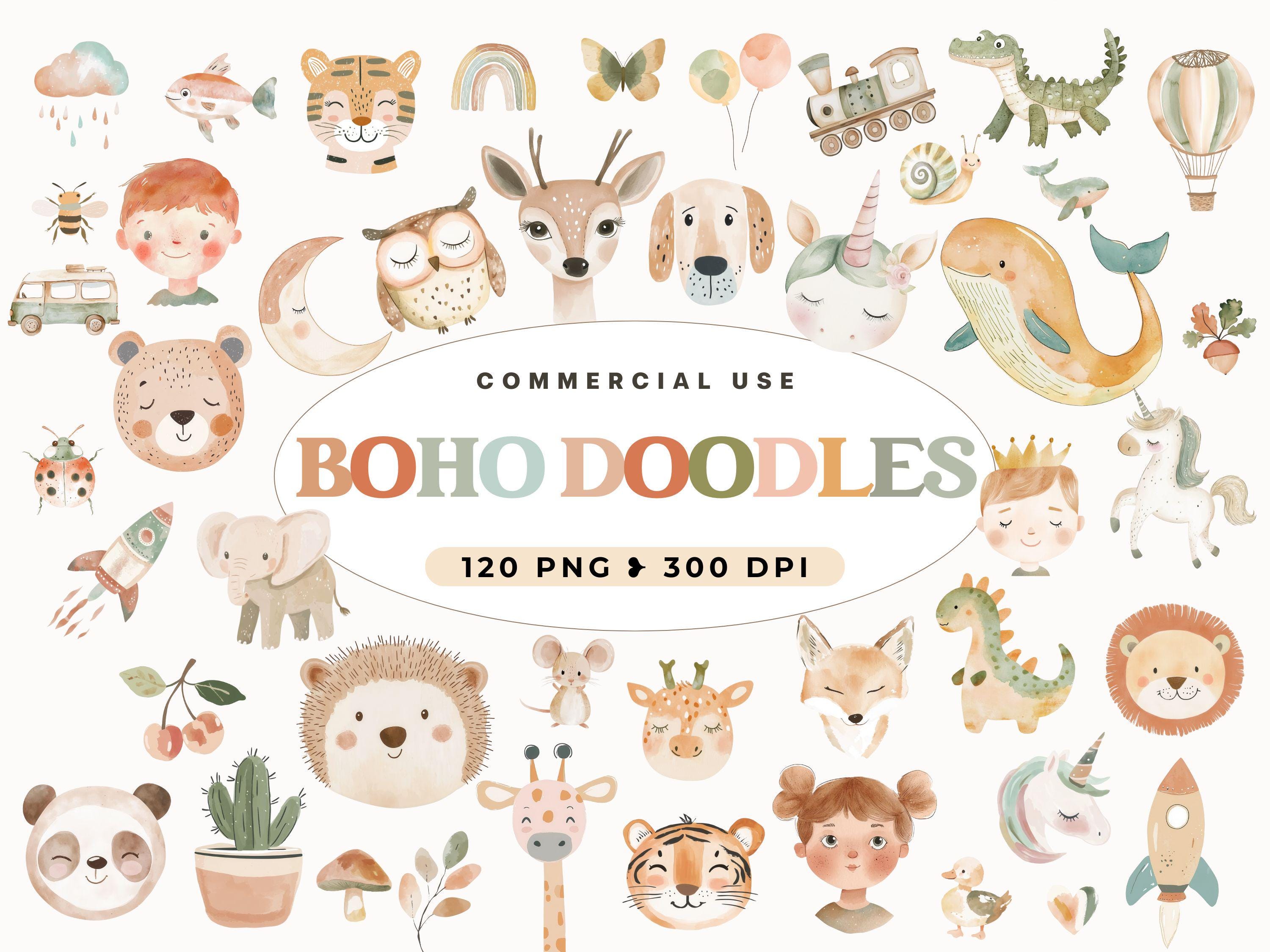 Boho Baby Watercolor Clipart, Nursery Animal Clip Art, Newborn Boho Kid ...