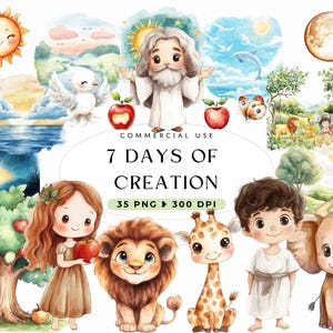 7 Tage der Schöpfung Clipart, Sonntagsschule, Biblische Figuren, Aquarell Clip Art, Bibelgeschichte, Adam und Eva, Kinder Bibel Bilder, Christian