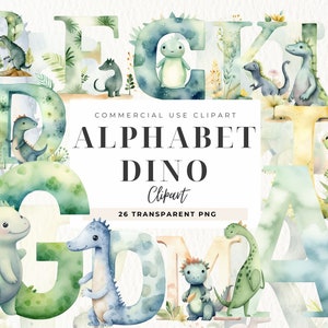 Dino Alphabet Clipart, Dinosaur Kids Alphabet, Alfabeto de monograma de sublimación, Alta resolución, Dinosaurios Clip art, Invitación de cumpleaños
