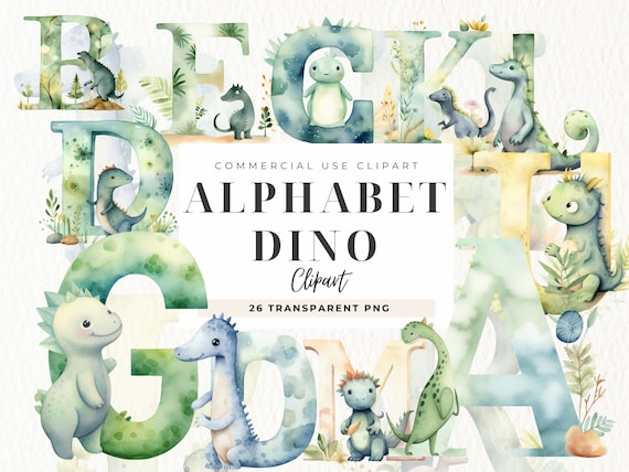 Dino Alphabet Clipart, Dinosaur Kids Alphabet, Sublimation Monogram Alphabet, High Resolution, Dinosaurs Clip art, Birthday Invite