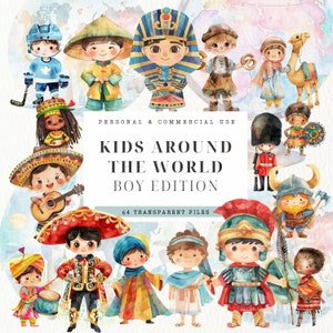 Clipart Enfants du monde entier, Garçons multiculturels, Costumes traditionnels, Diversité, Enfants multiethniques, Ressources pédagogiques, Publicité