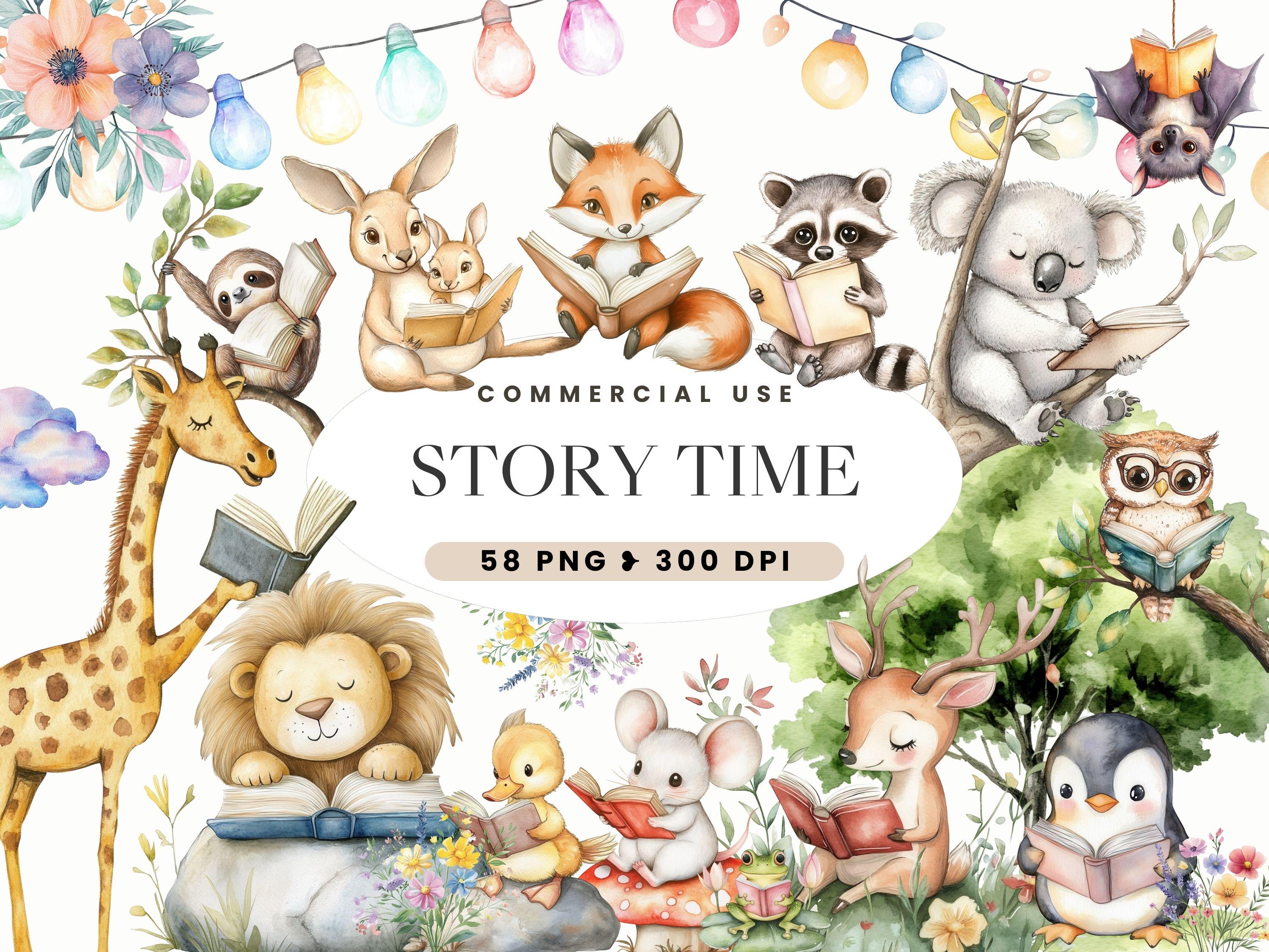 Animals Reading Watercolor Clipart, Nursery Decor, Book Lover, A New ...