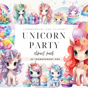 Imágenes Prediseñadas de unicornio de acuarela Kawaii, imágenes prediseñadas de arco iris, imágenes prediseñadas de Kawaii, ideas de cumpleaños, paquete de imágenes prediseñadas de acuarela de unicornio lindo, cupcake de unicornio