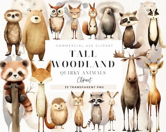 Quirky Woodland Animals Clipart, Tall Animals, Long legs, Memory Books, Card Making, Commercial Use, Fantasy Junk Journal, Whimsical Element