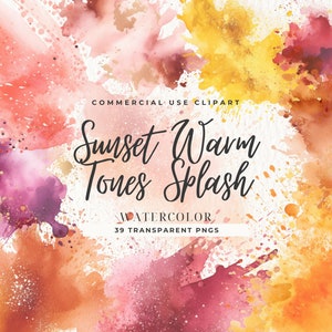 Sunset Warm Tones Aquarelle Splatter Clipart, Fond abstrait, Éclaboussures neutres, Téléchargement numérique, Coups de pinceau, Textures minimalistes