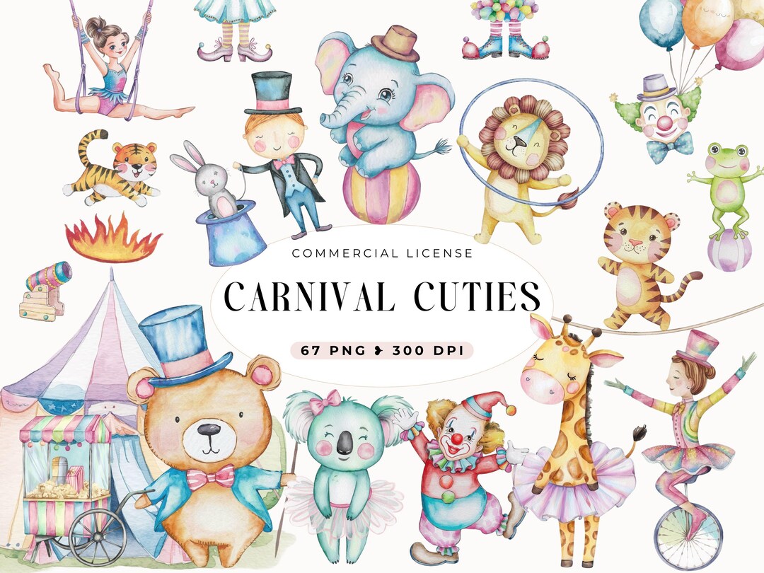 Circus Clipart Watercolor, Nursery Cute Clipart, Circus Animal ...