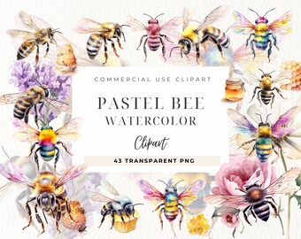 Bee Watercolor Clipart, Honey Clip art, Baby Wall Art, Bee'S Clipart, Junk Journal, Cute Pastel Baby Bee Watercolor Clipart Illustration Png