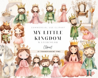 Princess and Prince Clipart, Princess Clip Art, Fairy Tale Graphic, Fairytale Graphics For Kid, Gold Crown Png, Pink Queen, King, Commercial