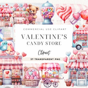 Valentine Candy Shop Clipart, Commercial Use, Sweet Clip art, Candyland Clipart, Candy Grocery, Valentines Day Candy Heart, Front Store