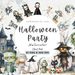 Clipart fofo de Halloween, Clipart de monstro, Vampiro, Ópera fantasma, Festa assustadora, Halloween infantil, Morcego, Esqueleto, Abóbora, Licença comercial