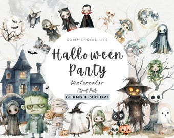 Cute Halloween Clipart, Monster Clipart, Vampire, Phantom opera, Spooky Party, Kids Halloween, Bat, Skeleton, Pumpkin, Commercial License