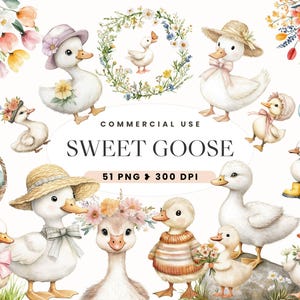 Spring Baby Goose Clipart, Whimsical Duck Easter, Vintage Cottagecore, Silly Goose, Baby Shower, Birthday Party, Wildflowers, Commercial Use