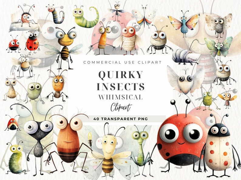 Watercolor Quirky Insect, Insect Wall Art, Watercolour Sticker ...