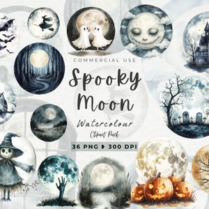 Spooky Full Moon Clipart, Halloween Party Decor, Fall Clipart, Full Moon, Scary Pumpkin, Spooky PNG, Scrapbooking, Commercial Use