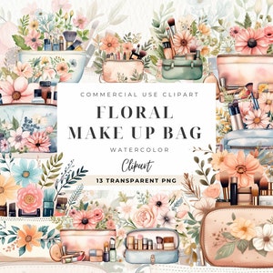 Clipart floral pour trousse de maquillage, aquarelle, créations artisanales, tenue de journal, scrapbooking, téléchargement numérique, conception de produits cosmétiques, amateur de maquillage