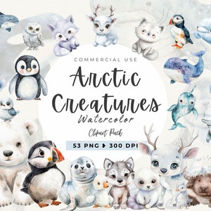 Clipart De Aquarela De Animais Do Ártico, Clipart De Pinguim, Animais Da Floresta, Download Instantâneo, Animais De Inverno, País Das Maravilhas, Urso Polar, Renas PNG