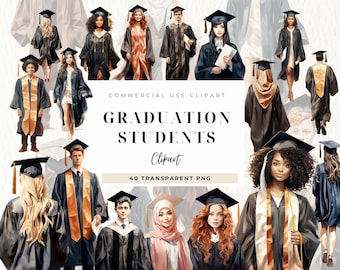 Graduation Clipart, Graduation Students, Commercial Use, Senior Svg, Graduation Girl, Boy, Grads friends, Watercolor Diploma, Commercial Use