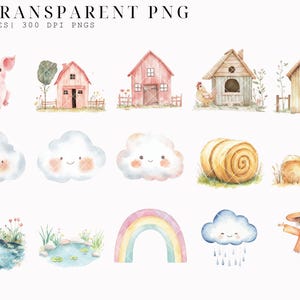 Watercolor Cute Farm Clipart, Cute Animals, Nursery Art, Baby Shower ...
