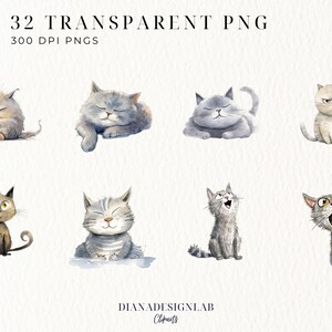 Pode incluir: Um conjunto de 32 ilustra&ccedil;&otilde;es de aquarela de gatos em v&aacute;rias poses e express&otilde;es. Os gatos s&atilde;o representados em um estilo de desenho animado com um toque de fantasia e jogo. As ilustra&ccedil;&otilde;es s&atilde;o perfeitas para adicionar um toque de personalidade a qualquer projeto.