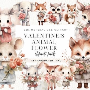 Aquarel Valentijnsdag clipart, Love Clipart, Baby Dieren, Romantische Bruiloft PNG, Boho Valentine Clipart, Baby shower, Decor van de kinderkamer