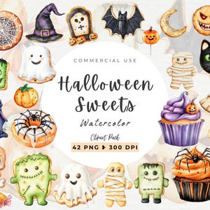 Clipart de galletas de Halloween, Halloween Png, lindo archivo de corte de sublimación de moda, fiesta espeluznante, truco o trato, dulces, donas, cupcakes, fantasma