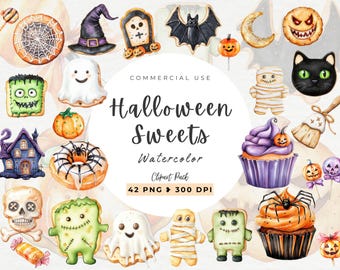Clipart biscuits d'Halloween, PNG d'Halloween, joli fichier tendance découpé par sublimation, fête effrayante, des bonbons ou un sort, bonbons, beignets, cupcake, fantôme