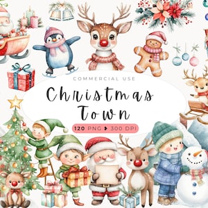 Clipart del villaggio di Babbo Natale, Babbo Natale carino PNG, Clipart del Polo Nord, Renna di Natale, Vacanze invernali, Elfo, Pupazzo di neve, Uso commerciale, Junk Journal