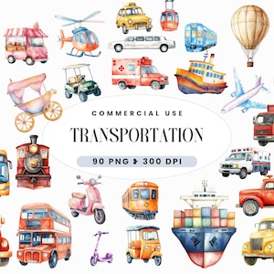 公共交通機関の車両クリップアート、子供向けの水彩画アート、パーティーの装飾、壁アート、保育園の装飾、トラック、男の子、車、商業用