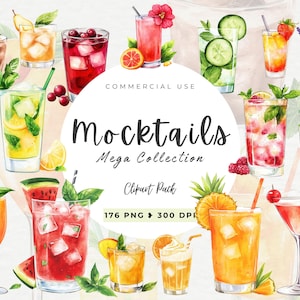 Clipart di mocktail, download immediato, carta digitale, cocktail tropicale, menu del bar, drink per matrimoni, bevande analcoliche, birra, cocktail estivo
