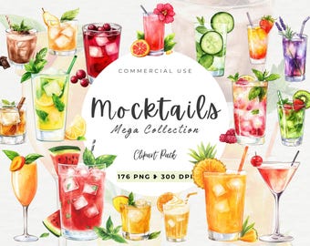 Mocktail Clipart, Instant Download, Digital Paper, Tropical Cocktail, Bar Menu, Wedding Drinks, Non Alcoholic Drinks, Beer, Summer Cocktail