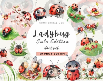 Ladybug clipart Watercolor, Insect Png, Digital Download, Ladybug Png, Nursery Decor, Commercial Use, Ladybugs Lover, Birthday Baby Shower