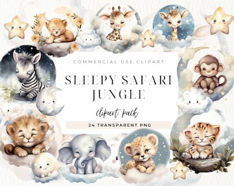 Aquarell Dschungel Baby Clipart, Junge Baby Shower, Kinderzimmer Clipart, Safari Sleepy, Löwe Clip Art Bilder, Dschungel Baby Shower, Baby Elefant