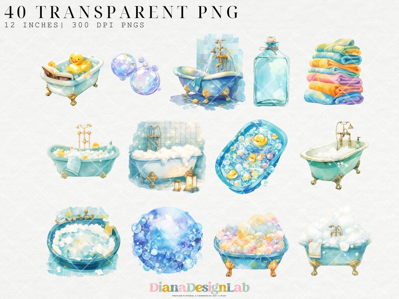 Puede incluir: Un conjunto de 40 ilustraciones de acuarela de ba&ntilde;eras, patos de goma, espuma de jab&oacute;n y burbujas. Las ilustraciones son perfectas para crear dise&ntilde;os con tem&aacute;tica de ba&ntilde;o.
