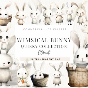 Schräges weißes Häschen Clipart, skurrile Elemente, skurrile Tiere, wunderliches Kaninchen, Clipart Tier, Bauernhof, digitales Papiermodell