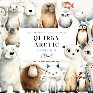 Quirky Arctic Animals Clipart, Descarga digital, Libros de memoria, Fabricación de tarjetas, Uso comercial, Diario basura de fantasía oscura, Elementos caprichosos