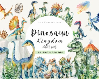 Dino Clipart Watercolor, Dinosaurs Clip art, Cute Dino, Digital Download, T Rex Png, Triceratops, Instant Download, Baby Shower, Birthday