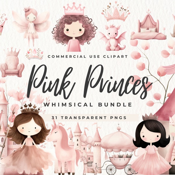Little Princess Clipart Watercolor, Pink Magical Castle, Whimsical Princess PNG, Cute Fairytale, Castle Carriage Knight Castle Clip Art