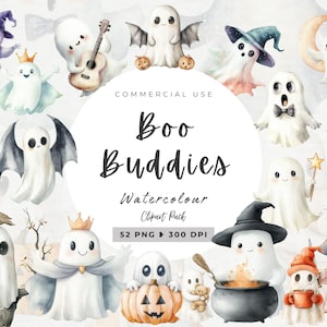 Cute Ghost Clipart, Commercial Use, Boho Ghost Clipart, Watercolor Ghost, Minimalist Ghost, Spooky Halloween, Pumpkin, Funny Ghost, Digital