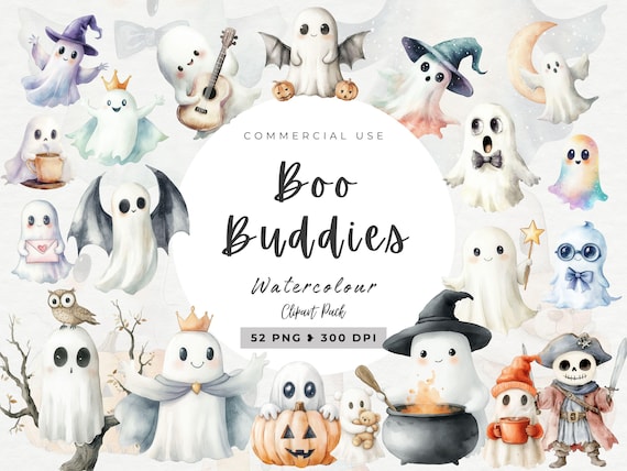 Cute Ghost Clipart, Commercial Use, Boho Ghost Clipart, Watercolor Ghost, Minimalist Ghost, Spooky Halloween, Pumpkin, Funny Ghost, Digital