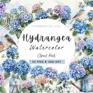 Hydrangea Clipart, Floral Png, Wedding Flowers, Hydrangeas, Watercolor Flowers, Dusty Blue and White, Wedding invitation, Commercial Use