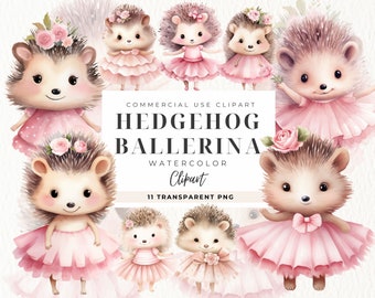 Ballerina Hedgehog Clipart, Ballerina Baby Girl, Dancing Floral Baby Animal PNG, Instant Download, Nursery Digital Art, Commercial Use