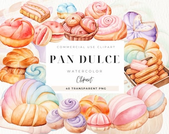 Pan Dulce Clipart, Concha, Sublimation Design, mexikanisches süßes Brot Clip Art Bundle für Cricut, Mexiko Dessert, Pastell Aquarell Essen