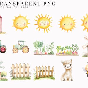 Watercolor Cute Farm Clipart, Cute Animals, Nursery Art, Baby Shower ...