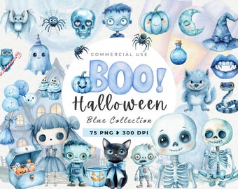 Imágenes Prediseñadas de fantasma azul, imágenes prediseñadas de Halloween, decoración de fiesta, imágenes prediseñadas de calabaza azul, niño, temporada espeluznante PNG, niños, truco o trato, zombi, esqueleto